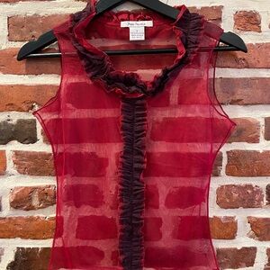 Free People Burgundy Sheer Ruffle Blouse
